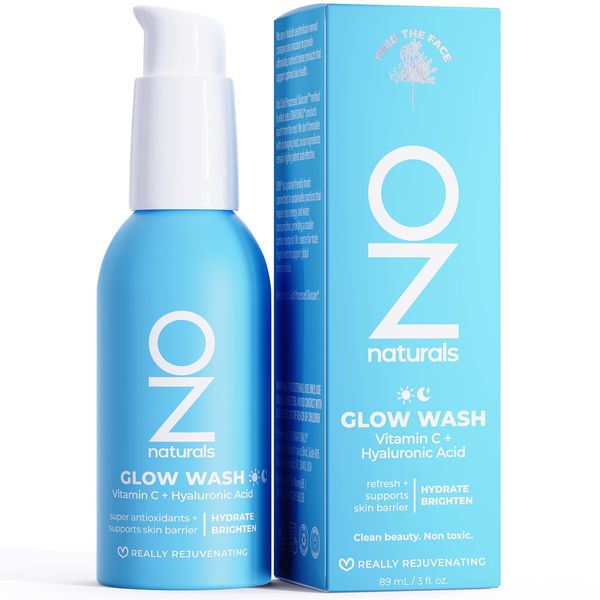 OZNaturals GLOW WASH: Anti Aging Vitamin C Facial Cleanser, Brightening + Hydrating Gel, Natural Ingredients, Daily Skincare, Organic Aloe + Spirulina, Hyaluronic Acid | 3oz