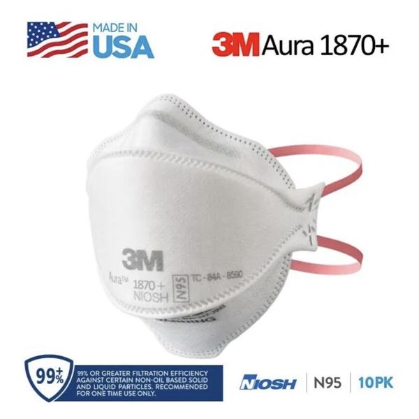 3M 1870+ Aura Niosh N95 Health Care Respirator & Surgical Masks | 10 Mask PACK