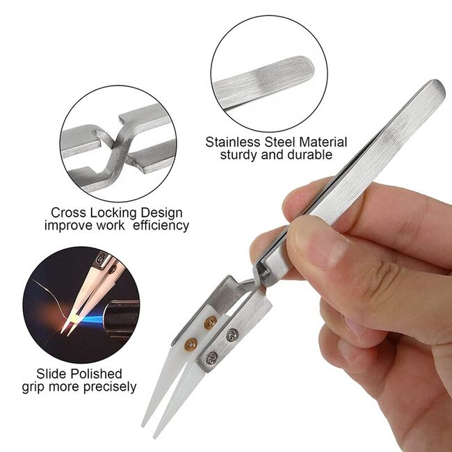 5pcs/set Reverse Tweezers Stainless Steel Handle Plastic Tip