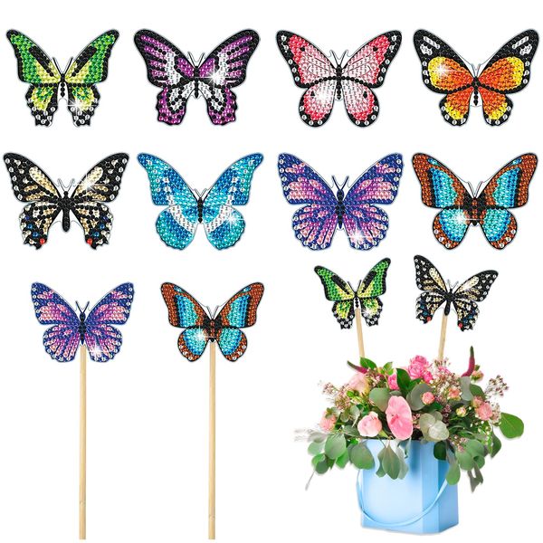 SHANFAA 8PCS Schmetterling Diamond Painting Kits, Diamond Painting Art für Garten Dekor, Schmetterling Stakes Diamant Kunst Kits, Schmetterling Diamant Painting Ornaments Zubehör