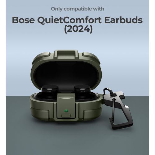 Dexnor for Bose QuietComfort Earbuds Protective Case with Drop-Proof Lock, Shockproof Rugged Bumper Cover with Carabiner & Keyring for Bose QuietComfort Earbuds 2024 Green（Charger not Included）