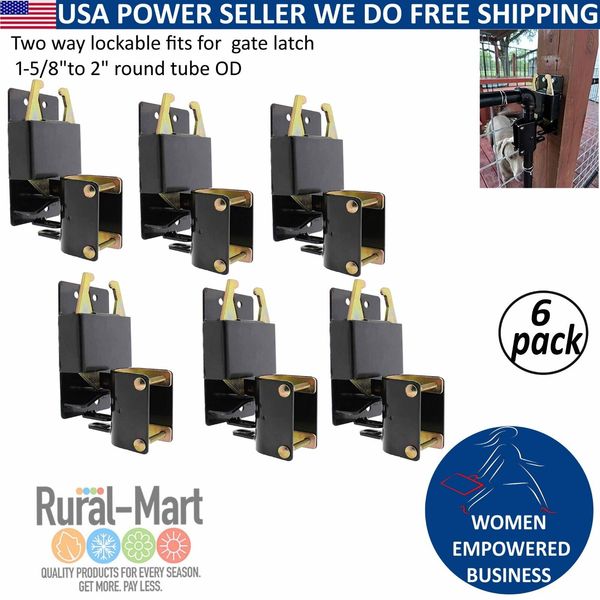 6PK Two Way Lockable Big Black Gate Latch Farms,Pet Cages, Stables,Livestock