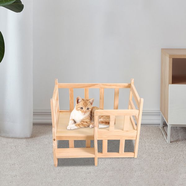 Solid Pine Wood Dog Bed Frame Elevated Fence Dog Cat Bed Wood Pet Bed Furniture