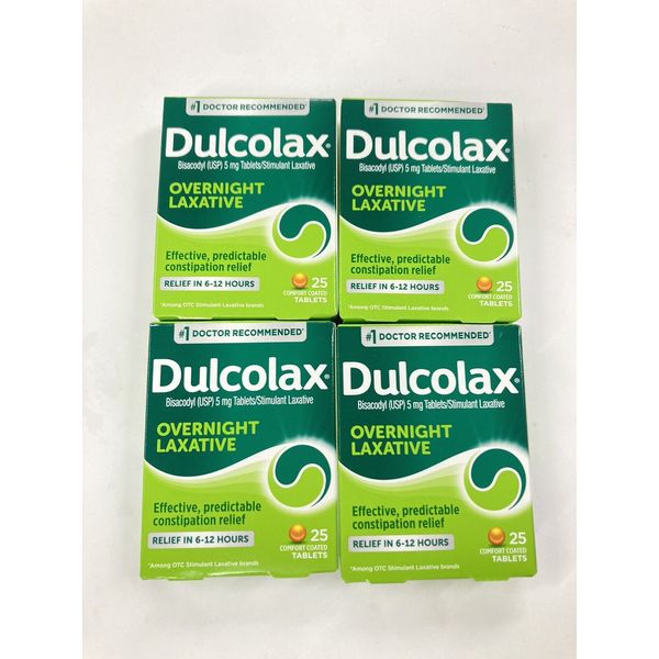 4 Pack (25 each) 100 Dulcolax Laxative Overnight Constipation Relief EXP 10/26