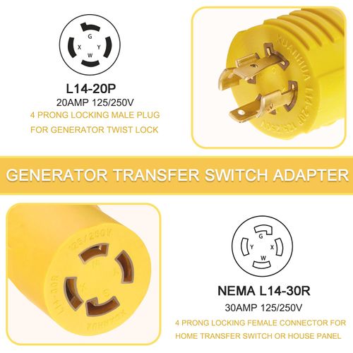 Suplevel 20 Amp to 30 Amp Generator Adapter NEMA L14-20P to L14-30R, 4-Prong 20Amp 125/250Volts Generator Locking Male Plug to 4-Prong 30Amp 125/250Volts Generator Locking Female Connector Adapter