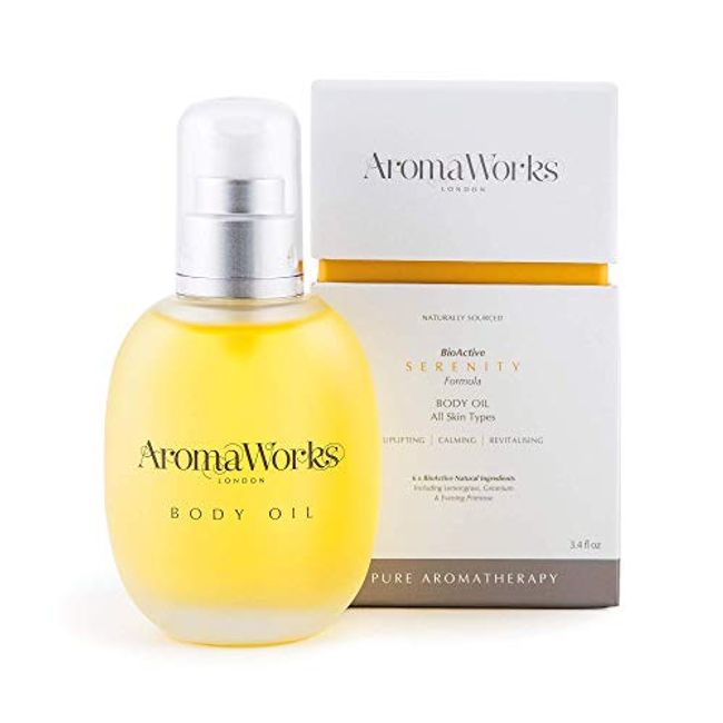 AromaWorks - Serenity Body Oil - Lemongrass - Neroli and Sweet Geranium Aromas - for All Skin Types - Uplifting - Calming - Revitalizing - 6 x BioActive Natural Ingredients - Vegan - 3.4 fl oz/100 ml