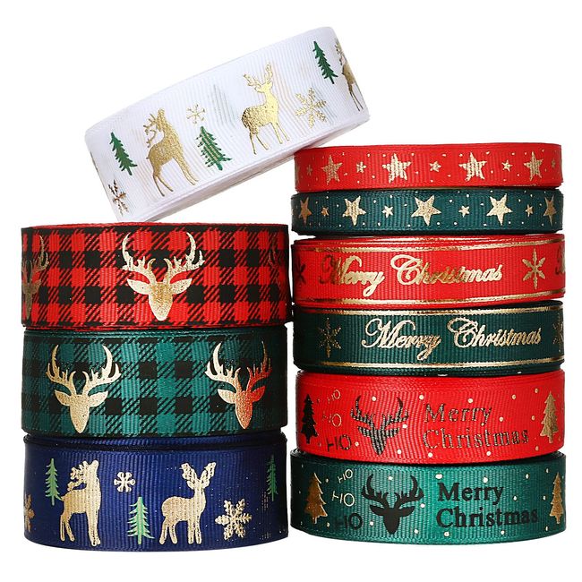 LIHAO Christmas Ribbon Wrapping, 10 Rolls, Christmas Tree, Ornament, Decoration, Gift, Wrapping, Packaging, Ribon, Stylish