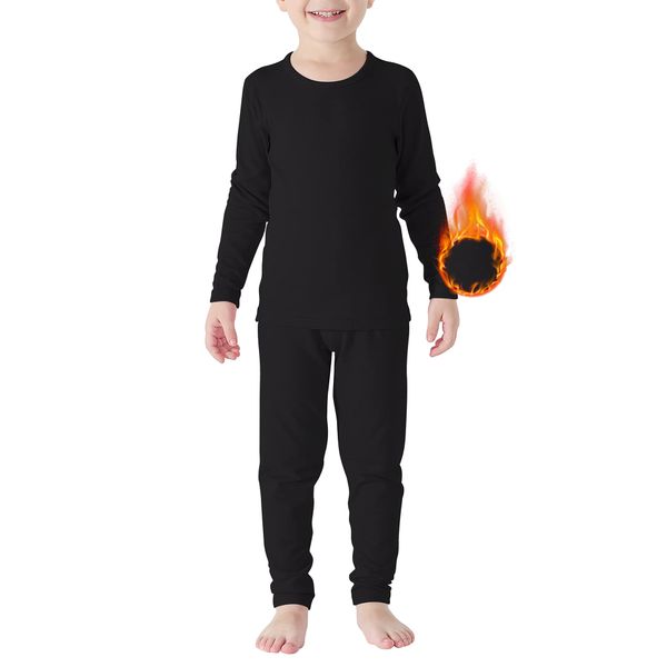 American Trends Boys Thermal Underwear Set Kids Long Johns Set Fleece Lined Base Layer Soft Warm Winter Thermals Sets for Toddler Black 3T-4T