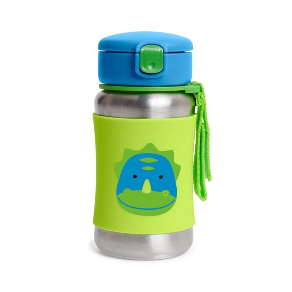 Skip Hop Toddler Sippy Cup with Straw, Zoo Stainless Steel Straw Bottle, Dino