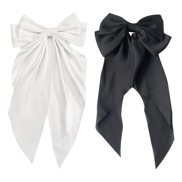 2 Pcs Oversized Giant Bow Hair Clips Long Ribbon Tail Hair Clips Cute Bow Hair Pins Bow Tie Hair Clips Bowknot Hair Barrettes Black White