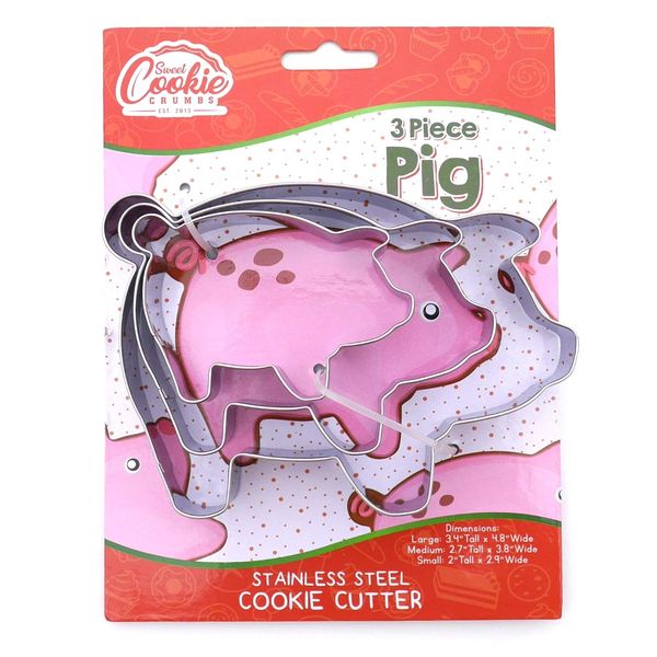 Pig Farm Animal Cookie Cutter Set, Large 3-Piece Set, Premium Food Grade Stainless Steel, Dishwasher Safe