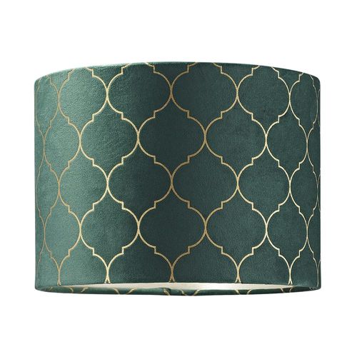 Modern and Elegant Soft Brushable Forest Green Velvet 25cm Lamp Shade with Designer Gold Foil Decoration| 60w Maximum | Inner Champagne Luxurious Satin Fabric by Happy Homewares