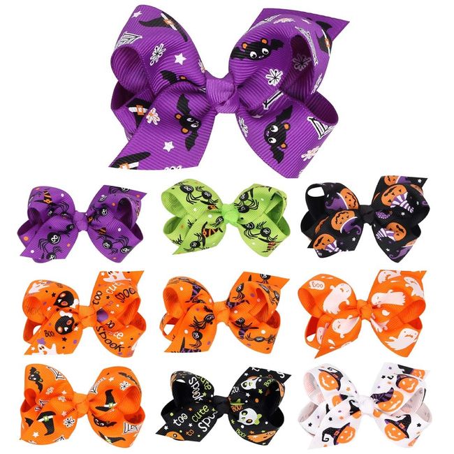 BCBF 10 Stück Halloween Schleife Haarspange Baby Haarspangen Schleife Haarspangen Baby Mädchen Feines Haar Baby Haarschleifen Haarschmuck