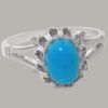 Real Solid 925 Sterling Silver Natural Turquoise Womens Promise Ring - Size N 1/2