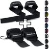 Lifting Straps & Wrist Wraps Bundle for Weightlifting Gym Workouts Full Black