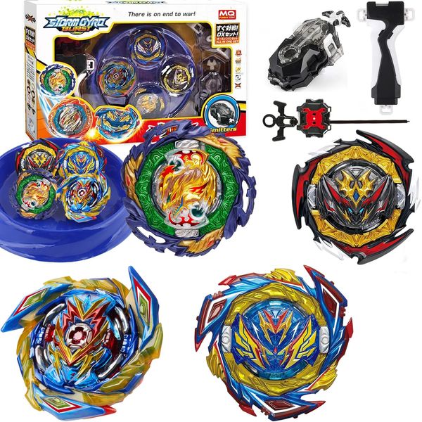 Bey Battling Tops Stadium Battle Set, Bey Blades 4 Metal Fusion Spinning Tops with 1 Arena 2 Launchers and Grip Combat Gmae Toys, Birthday Gifts for 8-12 Children Kids Boys