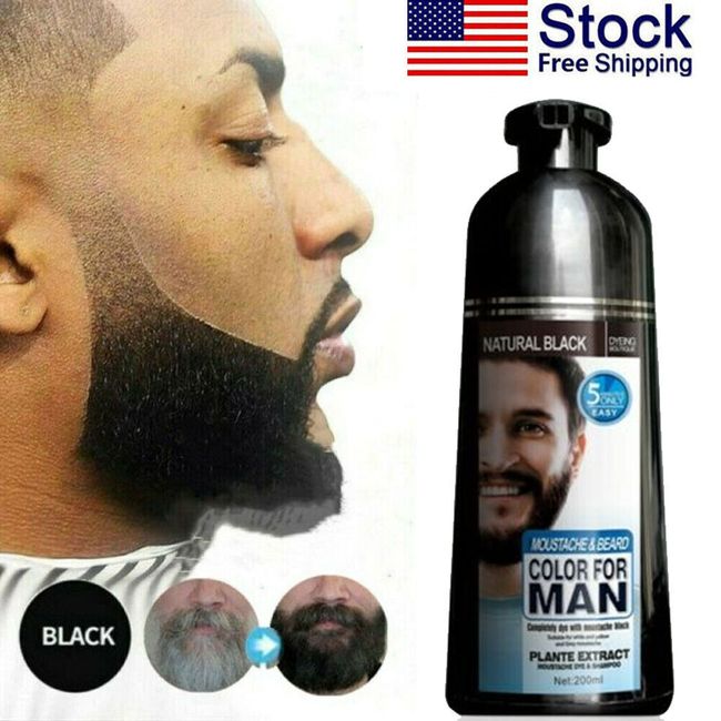 200ml Men 2 in 1 Beard Mustache Natural Hair Color Shampoo Permanent Black Dye