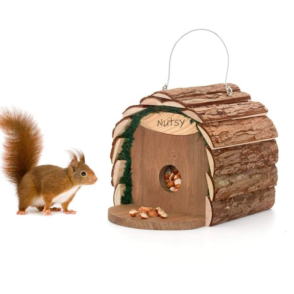 CKB LTD 2 in 1 Wooden Squirrel Feeder/Nesting Bird House Hanging Feeding Station or Nest Box Rustic Natural Weatherproof Ideal For Any Size Garden Outdoors Tree Or Balcony