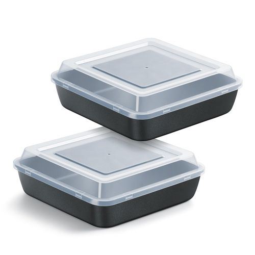 E-far 8x8 Inch Square Baking Pan with Lid Set, Nonstick Square Cake Pans Metal Bakeware for Oven Cooking Lasagna Brownies, Stainless Steel Core & Easy Release, 4 Pieces(2 Pans+2 Covers)