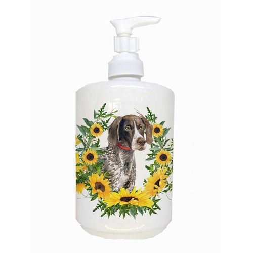 Caroline's Treasures CK2833SOAP German Shorthaired Pointer in Sunflowers Ceramic Soap Dispenser Hand Soap Dispenser Pump Bottles for Bathroom Kitchen, Empty Refillable Liquid Soap Container