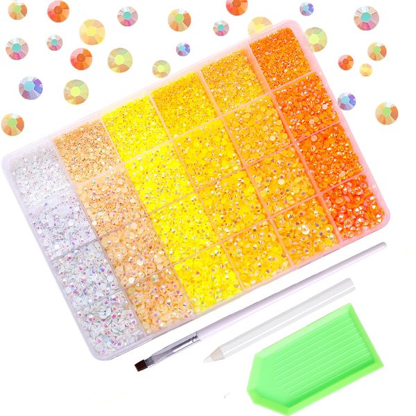 30000PCS Yellow AB Resin Flatback Rhinestones Kit, Jelly Resin Non-Hotfix Rhinestones for Crafts Makeup DIY Decoration Tumblers Nail Art 2mm, 3mm, 4mm, 5mm