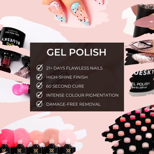 Bluesky Gel Nail Polish Starter Kit - Nudes, Gel Nail Kit with 24W UV LED Lamp Nail Dryer, 3 x 10ml Gel Nail Polishes, Cleanser Wipes, Top and Base Coat, Nail File and Buffer