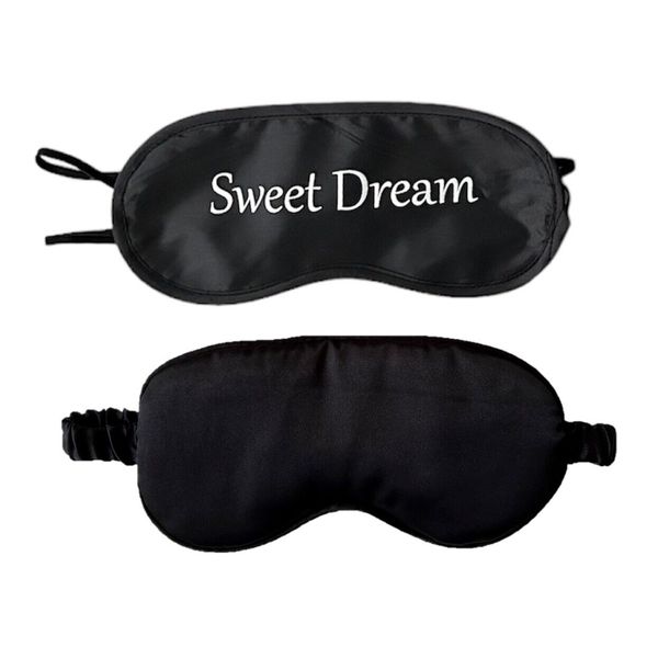 Set Of 2 Black Sleep Masks Night Cover Sleeping Silk Satin Unisex Sweet Dream