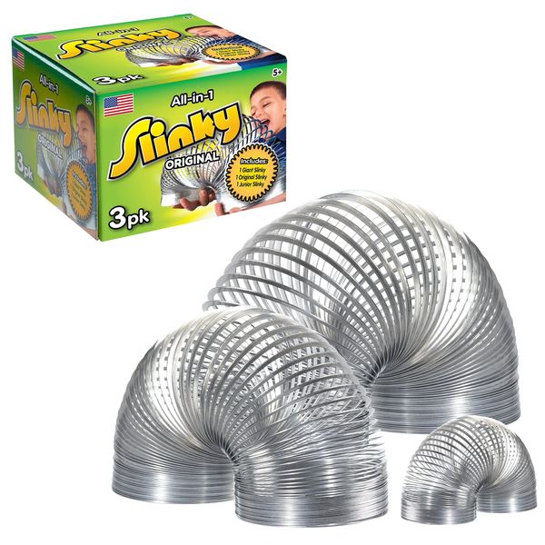 Just Play The Original Slinky® Brand Fidget Toy Pack: 1 Giant, 1 Classic, and 1 Slinky Junior Walking Metal Spring Toy, Kids Toys for Ages 5 Up