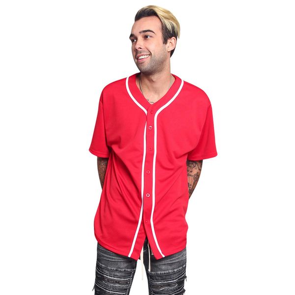 Men's Classic Baseball Jersey Shirt Button Down BJ42 - Red - Small - KK6B