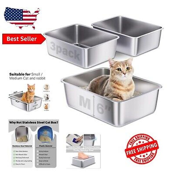 Stylish Stainless Steel Cat Litter Boxes - 17.7"x13.7" - Multi-Pet Friendly