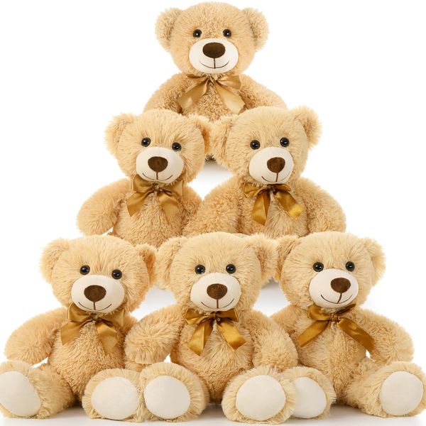 MorisMos Teddy Bear Bulk 6 Packs Teddy Bear Stuffed Animal 14" Small Teddy Bear for Baby Shower, Wedding Party, Light Brown