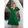 OUGES Womens Fall Long Sleeve Midi Dresses Button Down V Neck Skater Dress with Pockets(Green,S)