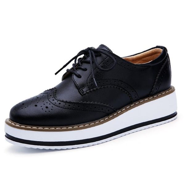 DADAWEN Women's Platform Lace-Up Wingtips Square Toe Oxfords Shoe Black Leather US Size 8/Asia Size 40/25cm