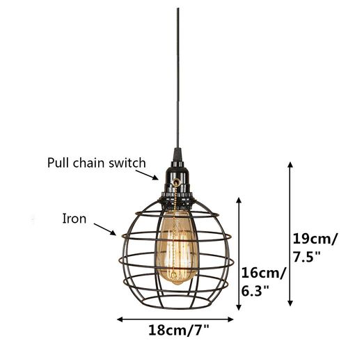 EFINEHOME 1 Light Hanging Swag Lamp with Plug in 15 Ft Cord On/Off Switch with Pull Chain- Black Industrial Vintage Cage Pendant Light (Lampshade Globe)