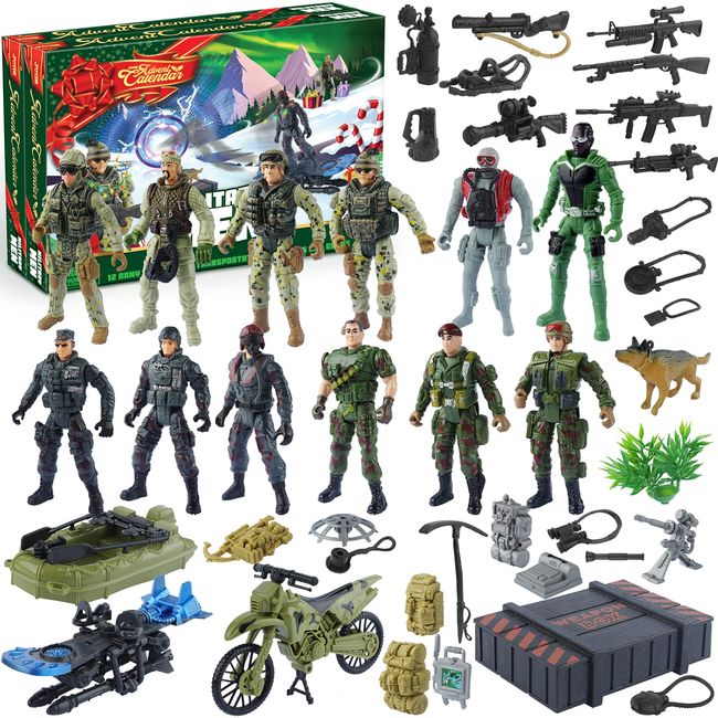 Joyin 2023 Christmas Advent Calendar with Military Army Man 24 Days Countdown Calendar with Soldier Action Figures, Weapons and Gear Accessories Toys for Boys Kids Party Favors, Classroom Prizes, Xmas Gift