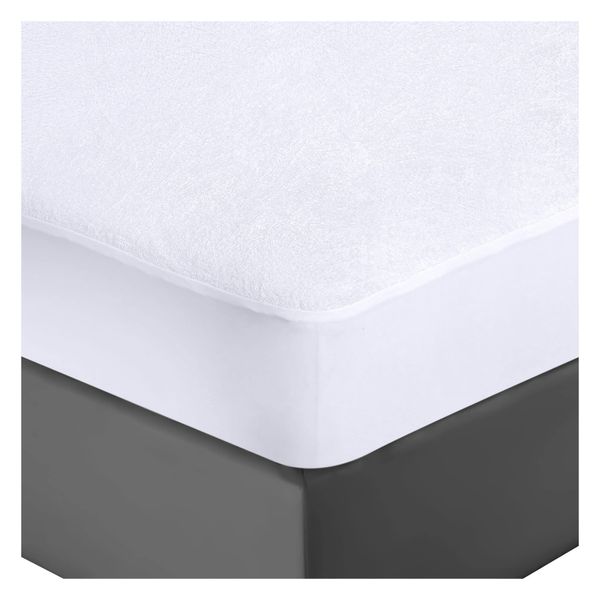 byrewood Waterproof Mattress Protector, Cotton Terry Double Bed Mattress Cover (140 x 190CM), 30CM Deep Fitted Stretch Skirt, Breathable Soft Super Absorbent Mattress Topper