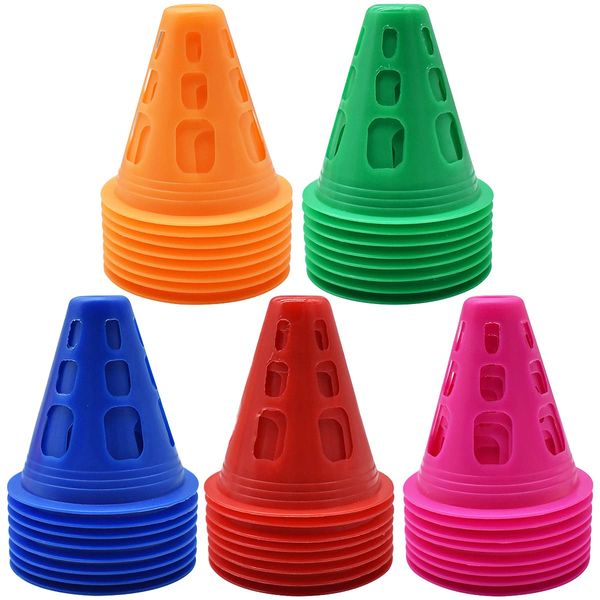 Forreen Slalom Cones, 40 Pack Sports Cones Plastic Multipurpose Training Cones Traffic Cones Roller Skating Obstacle Training Agility Marker Cone for Indoor Outdoor Activities Soccer Skating