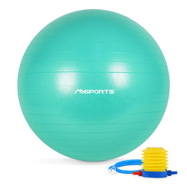 MSPORTS Gymnastikball Premium Anti Burst inkl. Pumpe + Workout App GRATIS 55 cm - 105 cm Sitzball - Fitnessball inkl. Übungsposter Medizinball (85 cm, Mint)