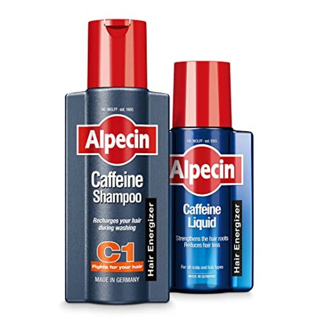 Alpecin Caffeine Shampoo C1 and Liquid | Natural Hair Growth for Men | Energizer for Strong Hair | Hair Care for Men Made in Germany | Set of 250ml Shampoo and 200ml Liquid