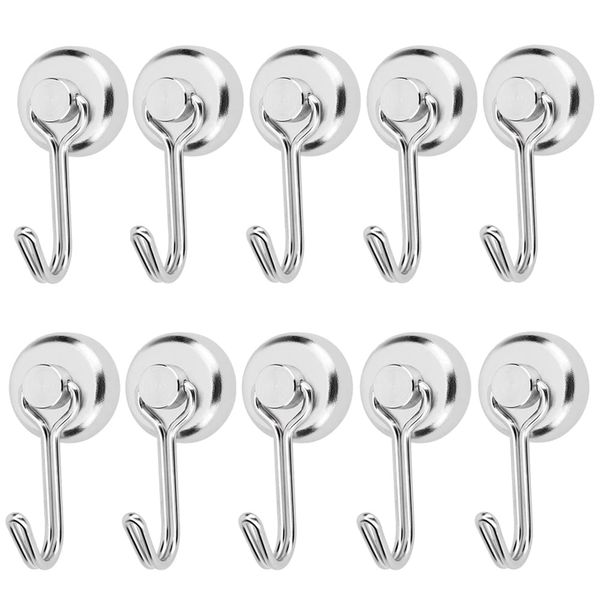 HARMIEY Magnetic Hooks, Set of 10, Vertical Load Capacity 22.0 lbs (10 kg), Metal, Diameter 0.6 inches (16 mm), Magnetic Included, For Kitchen, Office, Work, Outdoor, Bathroom, Bath, Wall Hanging