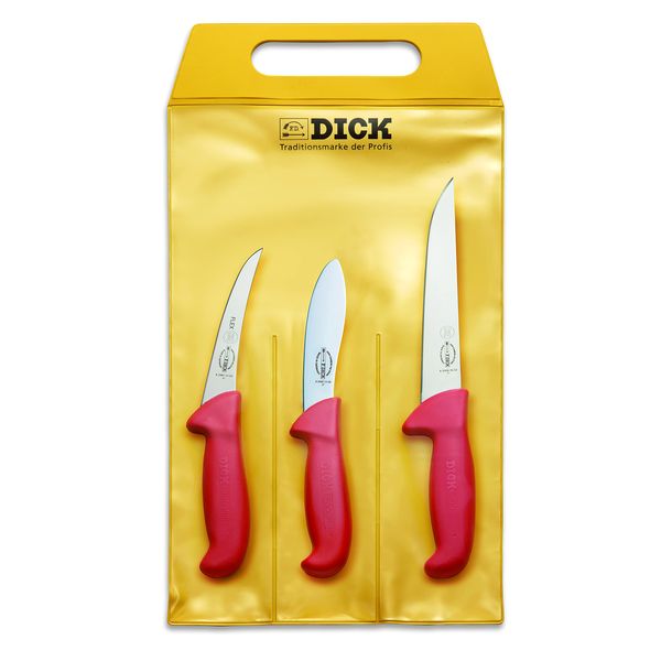 F. DICK – ErgoGrip Knife Set - 3 piece hunting knife set consisting of boning knife, skinning knife & cut-off knife - Ideal for hunters - NSF Certified - High carbon - Ultra sharp - Made in Germany