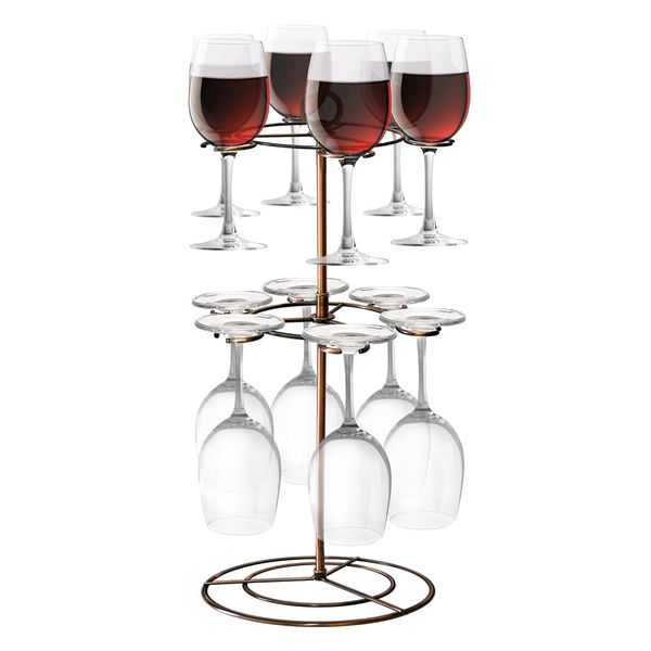 GeLive Wine Glass Flight Server Stand Glasses Display Tree Stemware Rack Hanger Organizer Champagne Flute Holder Cocktail Cup Tree Stand 12 Holders for Wine Tasting Party Bar Bronze