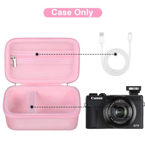 Canboc Hard Case for Canon PowerShot G7X Mark II/III / G5 X Mark II Digital Camera, Mesh Bag fit Battery, Charger, USB Cable, Pink