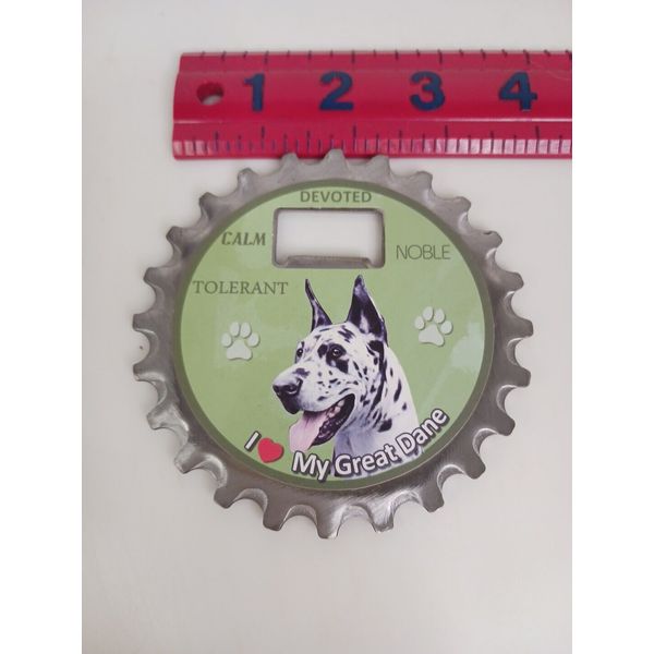 E&S Pets I Love My GREAT DANE Bk & White 3 in 1 Bottle Opener Coaster Magnet NEW