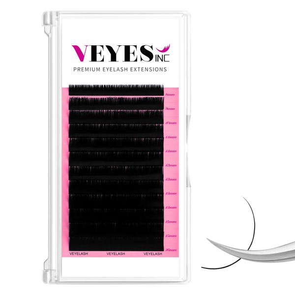 VEYES Classic Individual Lash Extensions 0.03-0.20 C/CC/D Curl 8-20mm Mixed & Single Length Volume Eyelashes Tray, Matte Black, Professional Supplies for Lash Techs (0.03 C 8-16mm)