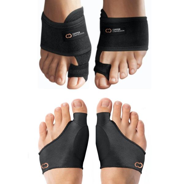 Copper Compression Bunion Relief Kit - Includes 1 Pair Each of Bunion Corrector Cushion Sleeves & Bunion Corrector Toe Splints - Pads & Straightens Bunions, Feet for Men & Women - Large/X-Large