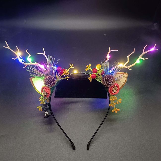 Woent LED Glowing Tiara Reindeer Antlers Hair Accessories Christmas Party Feather Hair Hoop Headwear Hair Accessories for Women Girls (B)