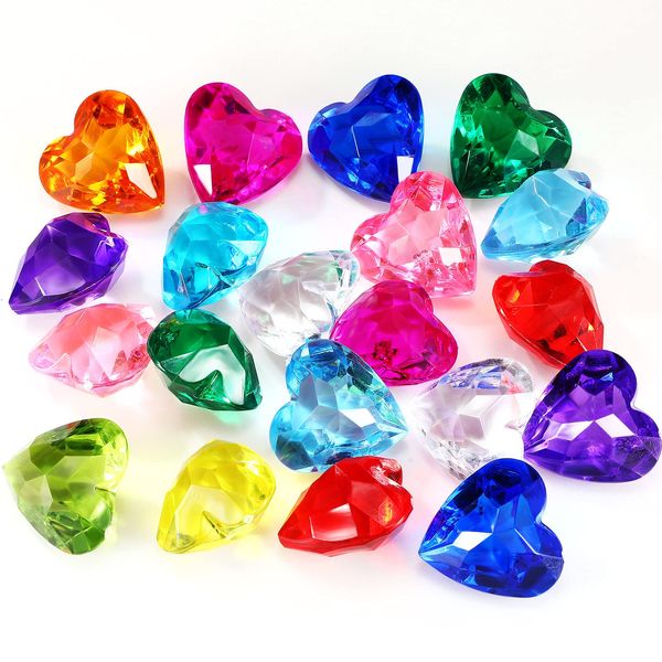 Hicarer Diving Gem Pool Toys Colorful Diamond Crystal Acrylic Heart Shape Gems Summer Underwater Swimming Pool Toys Swimming Training Gift for Kids Boys Girls Prize(20 Pieces)