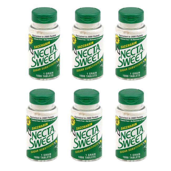 Necta Sweet 1-Grain Saccharin Tablets - Zero-Calorie Sugar Substitutes (6-Pack 1,000-Tablet Bottle)