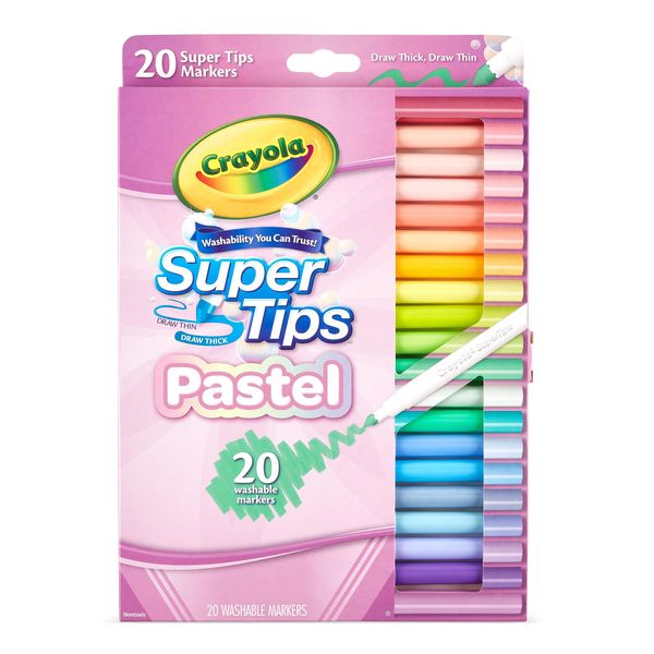 CRAYOLA Pastel SuperTips Washable Markers - Assorted Colours (Pack of 20) | Premium Felt Tip Pens That Can Easily Wash Off Skin and Clothing | For Ages 3+